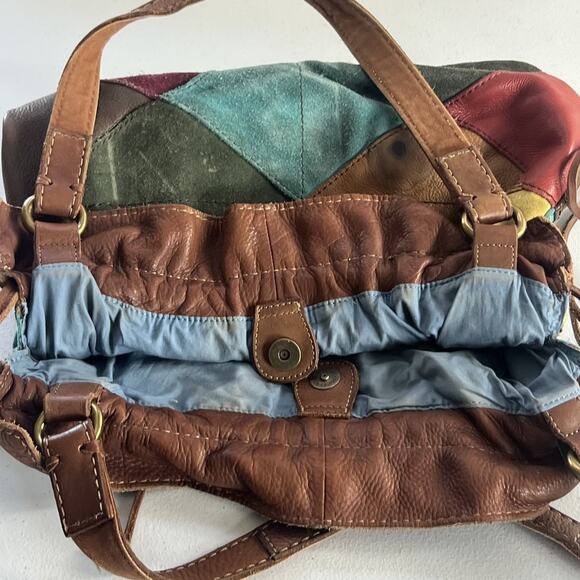 Lucky Brand Hobo Shoulder Bag Colorful Patchwork Leather Suede Flowers Vtg Boho - Picture 15 of 16